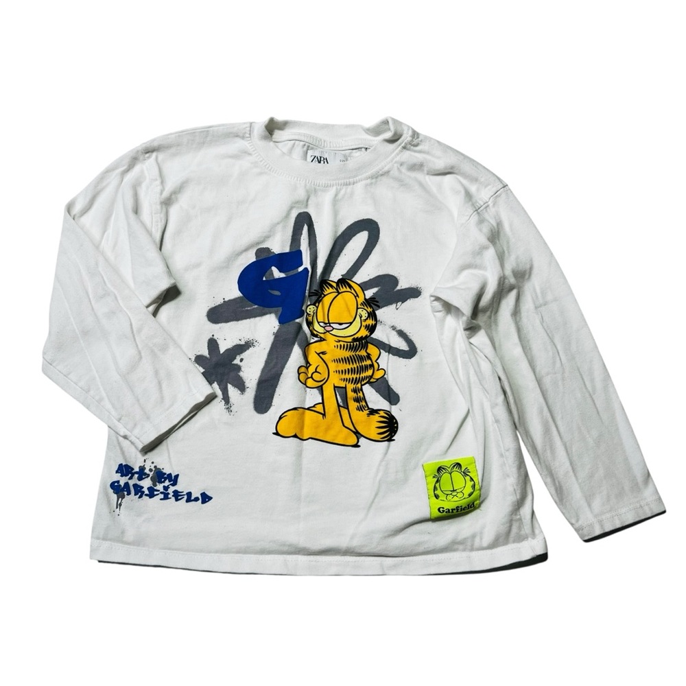 Zara Kids Long Sleeve Shirt with Garfield Print - White and Blue